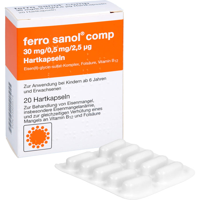 Ferro Sanol comp 30 mg / 0,5 mg / 2,5 µg Hartkapseln, 20 pc Capsules
