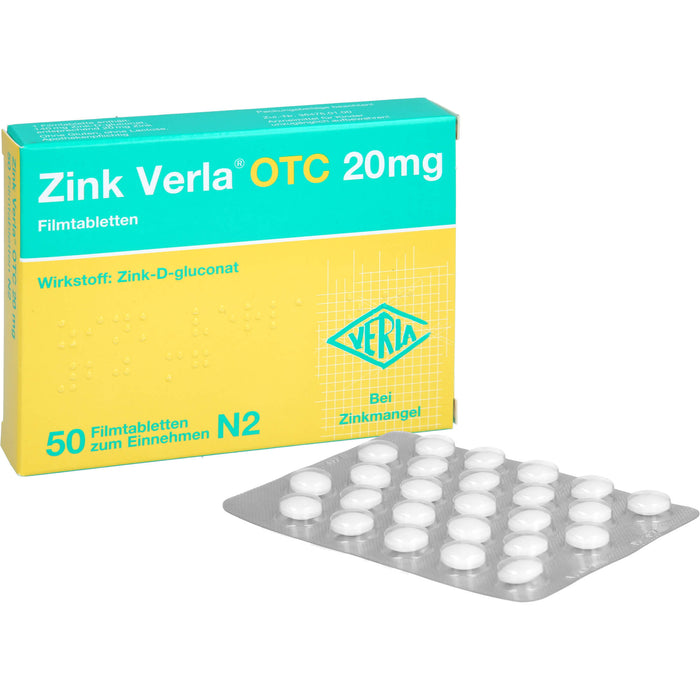 VERLA Zink Verla OTC 20 mg Filmtabletten, 50 pc Tablettes