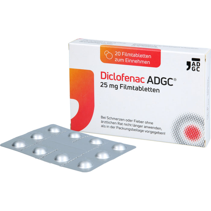 ADGC Diclofenac 25 mg Filmtabletten bei Schmerzen und Fieber, 20 pcs. Tablets