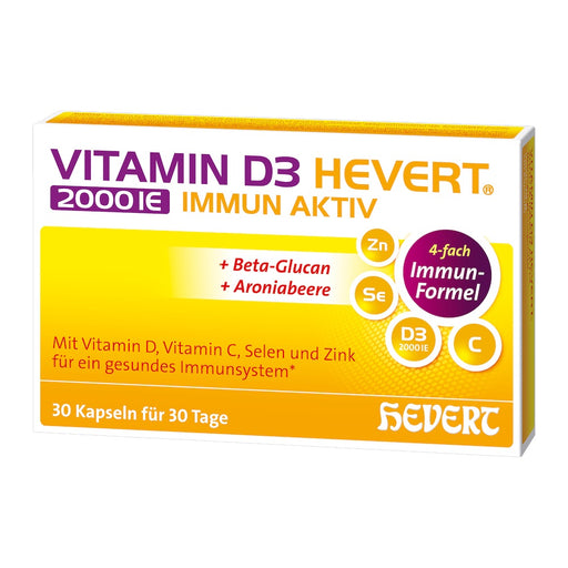 Vitamin D3 Hevert 2000 IE Immun Aktiv zur Unterstützung des Immunsystems, 30 St. Kapseln