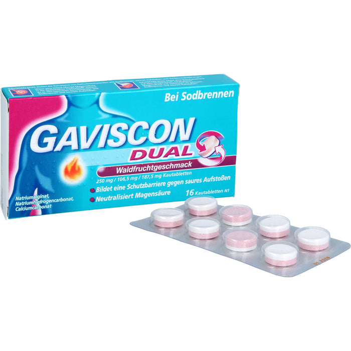 GAVISCON Dual Kautabletten bei Sodbrennen Waldfruchtgeschmack, 16 pc 