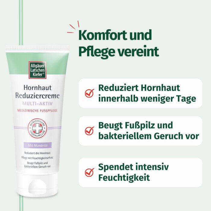 Allgäuer Latschenkiefer Hornhaut Reduziercreme Multi-Aktiv reduziert Hornhaut effektiv, beugt Fußpilz und bakteriellem Geruch vor, pflegt intensiv mit Feuchtigkeits-Effekt, 100 ml Cream