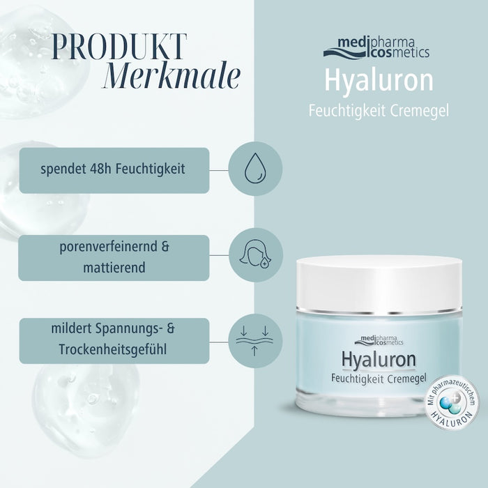 Medipharma Cosmetics Hyaluron 48h Feuchtigkeit Cremegel feuchtigkeitsspendend und mattierend, 50 ml Gel