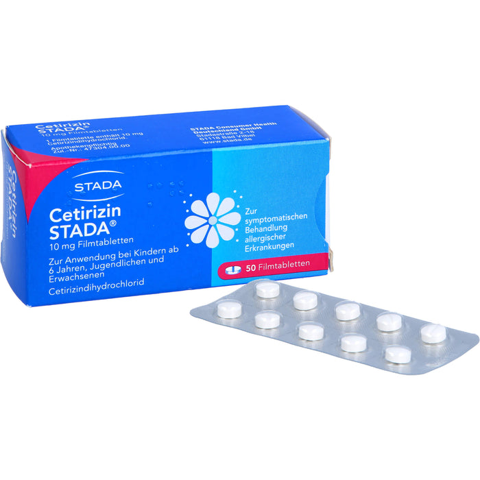 Cetirizin STADA 10 mg Filmtabletten zur symptomatischen Behandlung allergischer Erkrankungen, 50 pcs. Tablets