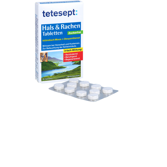 Tetesept Hals & Rachen Tabletten zuckerfrei zur Befeuchtung der Schleimhäute, 20 pcs. Tablets