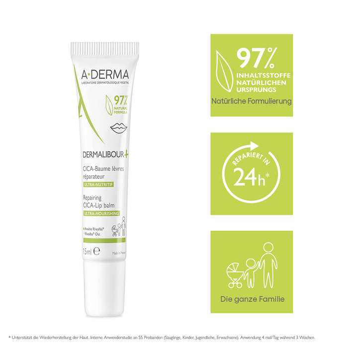 A-DERMA Dermalibour+ CICA Lippenbalsam, 15 ml Baume