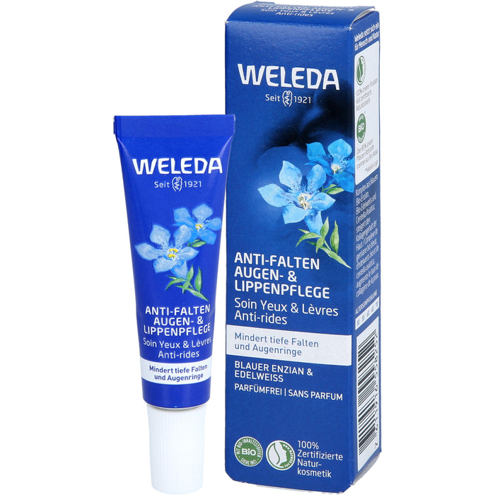 WELEDA Anti-Falten Augen- & Lippenpflege Blauer Enzian & Edelweiss mindert tiefe Falten & Augenringe, 10 ml Cream