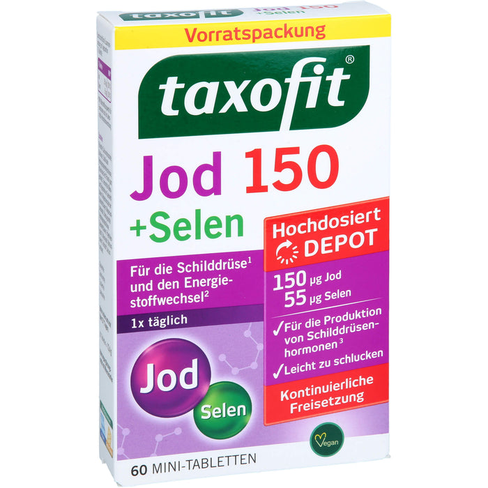Taxofit Jod 150 + Selen Mini-Tabletten für die Schliddrüse und den Energiestoffwechsel, 60 pc Tablettes