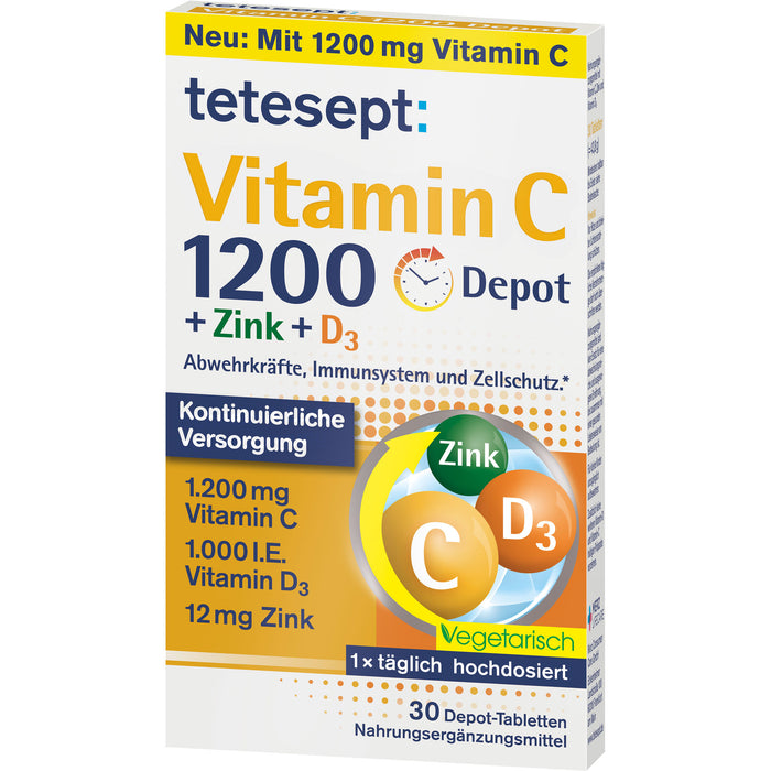 Tetesept Vitamin C 1200 + Zink + D3 Depot-Tabletten, 30 St. Tabletten