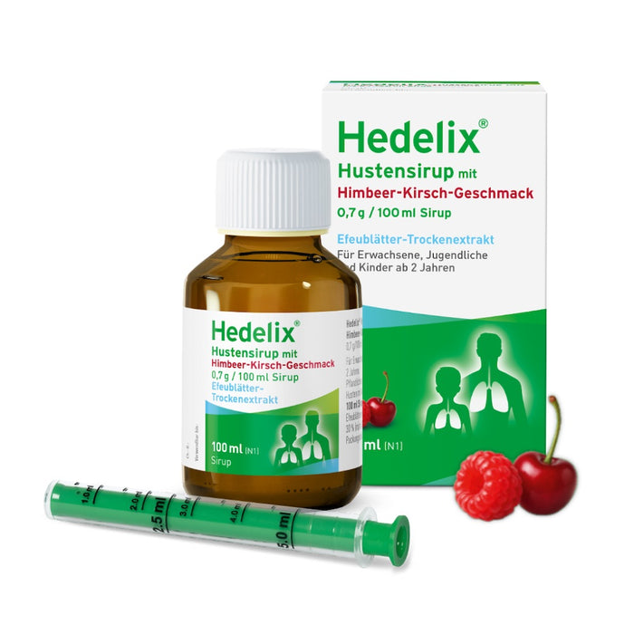 Hedelix Hustensirup mit Himbeer-Kirsch-Geschmack, 100 ml Sirup