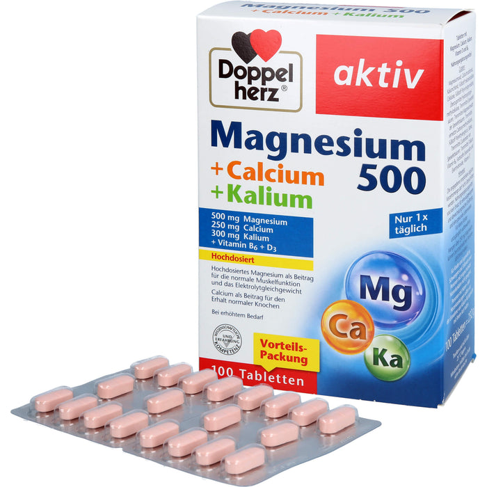 Doppelherz aktiv Magnesium 500 + Calcium + Kalium Tabletten für die Muskelfunktion, 100 pcs. Tablets