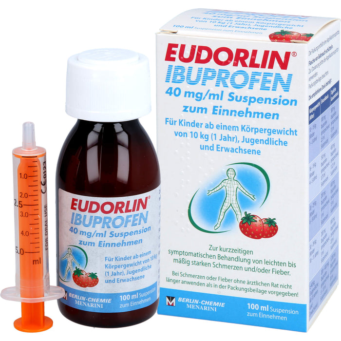 EUDORLIN Ibuprofen 40 mg/ml Suspension bei Schmerzen oder Fieber mit Erdbeergeschmack, 100 ml Lösung