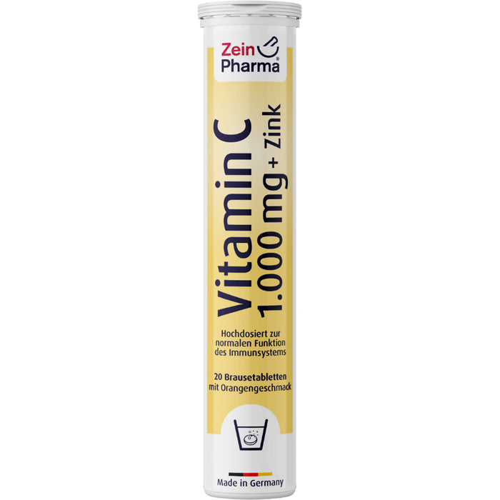ZeinPharma Vitamin C 1000 mg + Zink Brausetabletten mit Orangengeschmack, 20 St. Tabletten