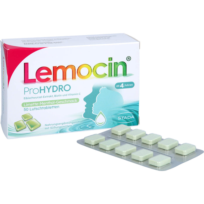 Lemocin ProHydro Lutschtabletten mit Limetten-Menthol-Geschmack zur Beruhigung und Befeuchtung von Hals und Rachen, 50 pcs. Tablets