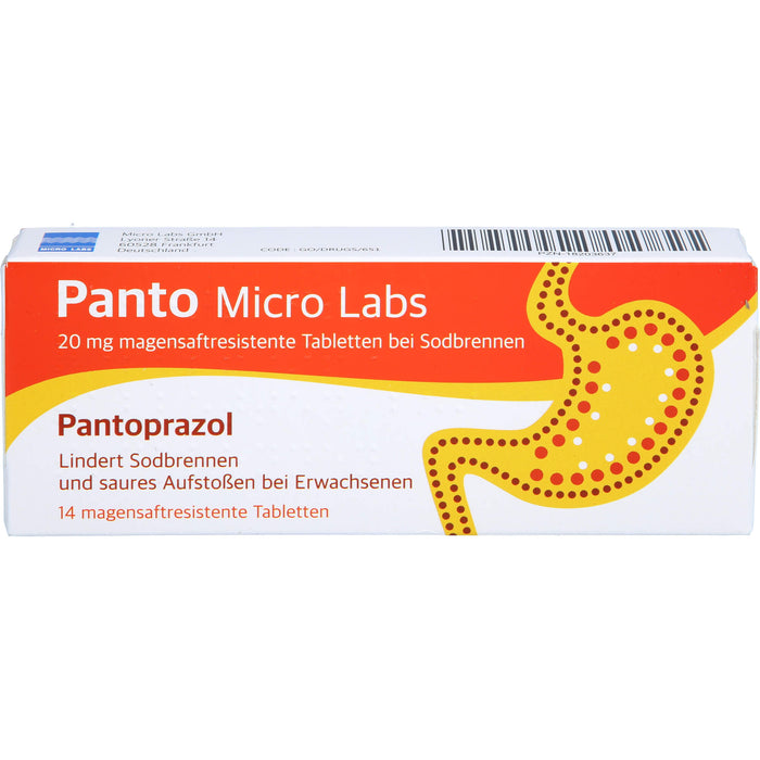 Panto Micro Labs 20 mg Pantoprazol Tabletten bei Sodbrennen, 14 St. Tabletten