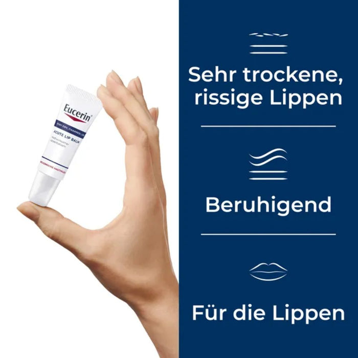 Eucerin Acute Lip Balm heilungsfördernder Lippenbalsam für trockene, rissige und aufgesprungene Lippen, 10 ml Creme