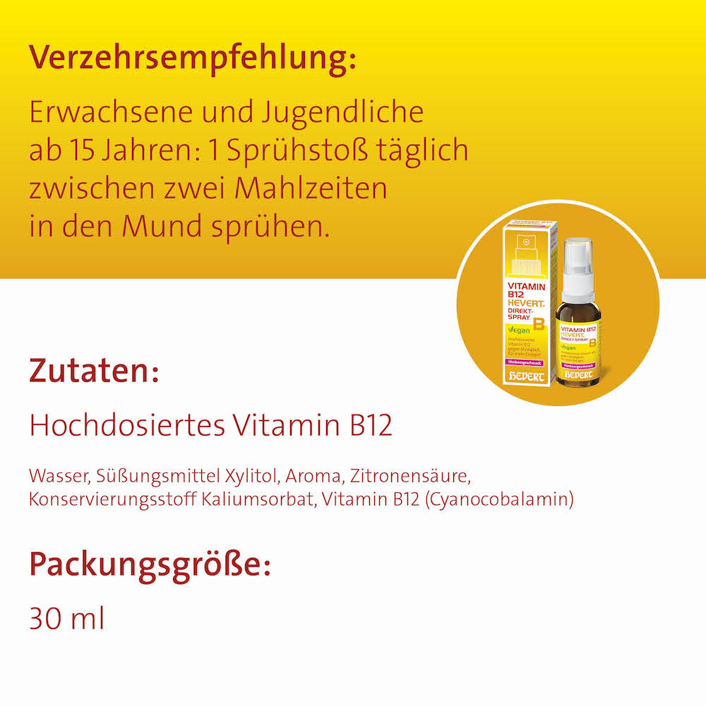 Vitamin B12 Hevert Direkt-Spray gegen Müdigkeit, für mehr Energie, 30 ml Lösung
