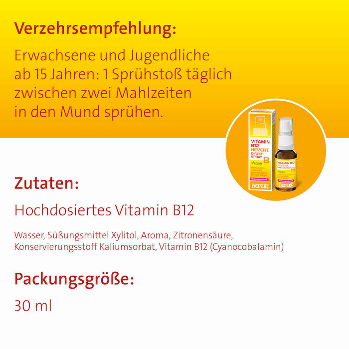 Vitamin B12 Hevert Direkt-Spray gegen Müdigkeit, für mehr Energie, 30 ml Solution