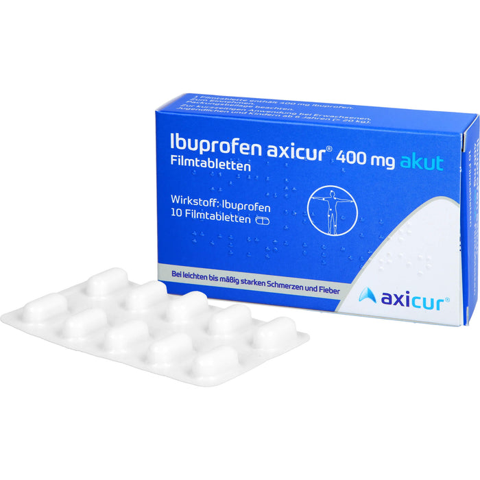 Ibuprofen axicur 400 mg akut Filmtabletten bei Schmerzen und Fieber, 10 St. Tabletten