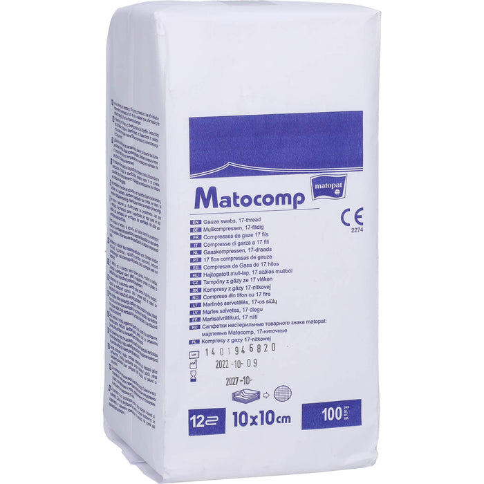 Matocomp Mullkompressen 10 x 10 cm unsteril 8 fach, 100 St KOM