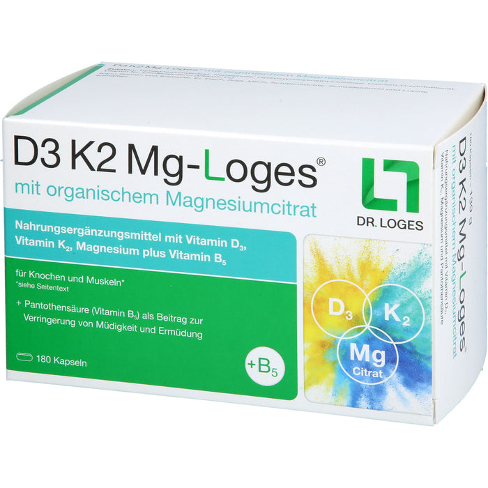 D3 K2 Mg-Loges Kapseln stark für Knochen und Muskeln, 180 St. Kapseln