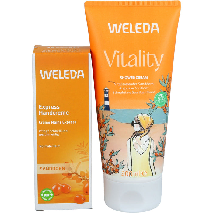 WELEDA Geschenkset Sanddorn mit Vitality Shower Cream Sanddorn und Express Handcreme Sanddorn, 250 ml Creme