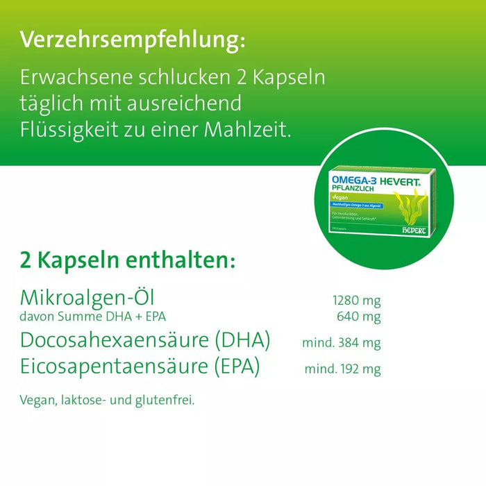 Omega-3 Hevert pflanzlich für eine gesunde Herzfunktion, Gehirnleistung und Sehkraft, 60 St. Kapseln