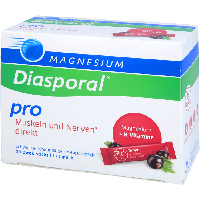 Magnesium-Diasporal Pro Muskeln und Nerven Direktsticks mit schwarzem-Johannisbeeren-Geschmack, 30 pcs. Sticks