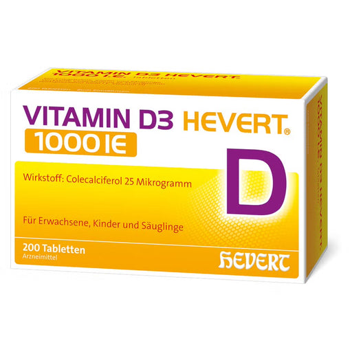 Vitamin D3 Hevert 1000 IE bei Vitamin-D-Mangel und erhöhtem Bedarf, 200 St. Tabletten