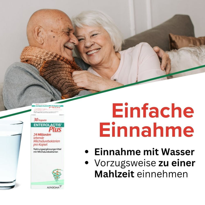 Enterolactis Plus - natürliche Versorgung der Darmflora und des Darmmikrobioms mit L. Casei DG - 24 Mrd. lebende Zellen pro Kapsel - laktosefrei & glutenfrei, 30 pc Capsules