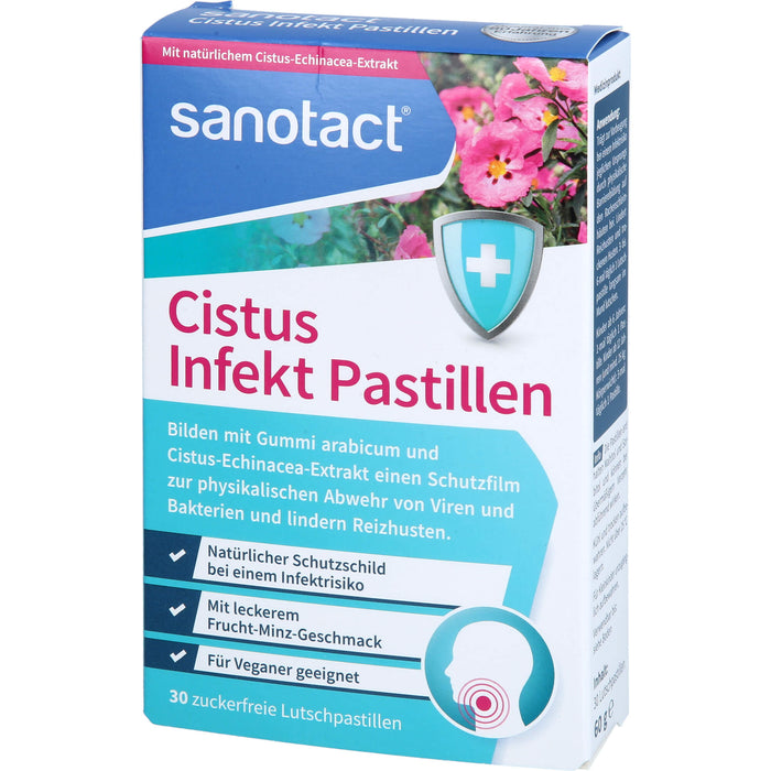 Sanotact Cistus Infekt Pastillen zur Abwehr von Viren und Bakterien, Reizhustenlinderung, 30 pc Pastilles