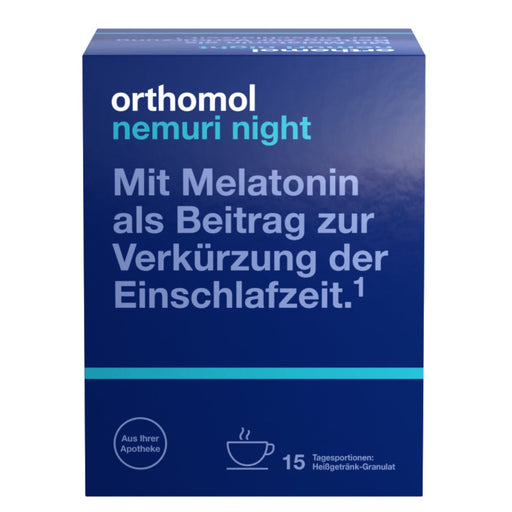 Orthomol Nemuri night - zur Verkürzung der Einschlafzeit - Heißgetränk mit Melatonin und Hopfen-Extrakt - Granulat, 15 St. Tagesportionen
