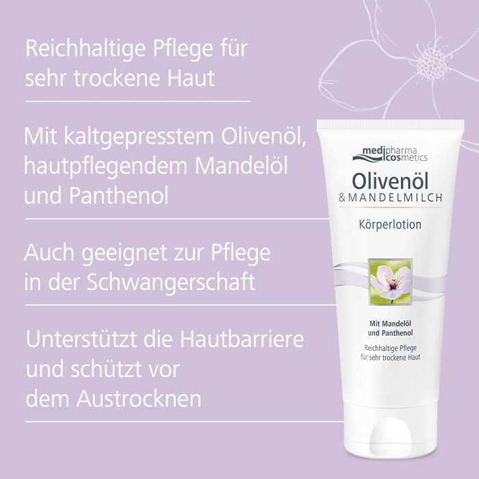 Medipharma Cosmetics Olivenöl & Mandelmilch Körperlotion für sehr trockene Haut, 200 ml Lotion