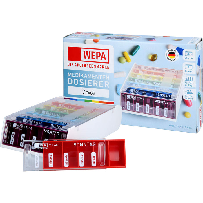 WEPA Medikamentendosierer 7 Tage Wochenmagazin Regenbogen / UV-Schutz+, 1 pc petite boîte