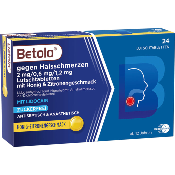 Betolo gegen Halsschmerzen Lutschtabletten mit Honig & Zitronengeschmack, 24 pcs. Tablets