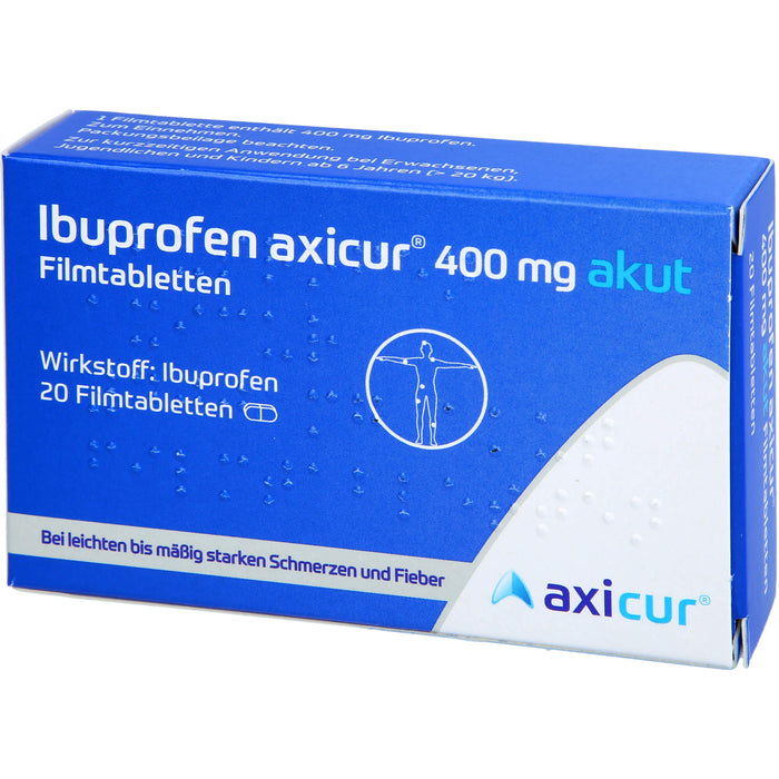Ibuprofen axicur 400 mg akut Filmtabletten bei Schmerzen und Fieber, 20 pcs. Tablets
