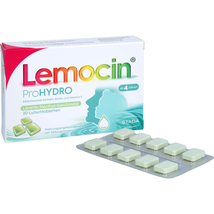 Lemocin ProHydro Lutschtabletten mit Limetten-Menthol-Geschmack zur Beruhigung und Befeuchtung von Hals und Rachen, 20 pcs. Tablets