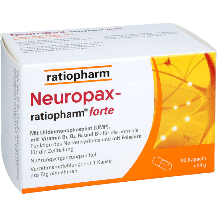 Neuropax-ratiopharm forte Kapseln mit Uridinmonophosphat (UMP), Vitamin B12 und Folsäure zur Unterstützung der Nervenregeneration, 80 St. Kapseln