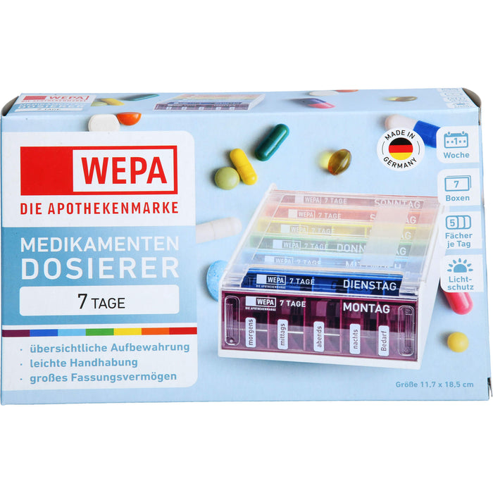 WEPA Medikamentendosierer 7 Tage Wochenmagazin Regenbogen / UV-Schutz+, 1 St. Dosette