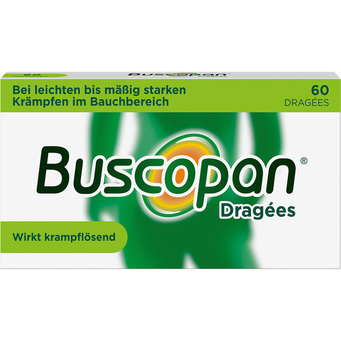 Buscopan Dragées mit Butylscopolamin bei leichten bis mäßig starken Bauchschmerzen und Bauchkrämpfen, 60 St. Dragees
