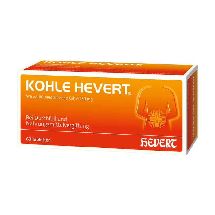 Kohle Hevert bei Durchfall sowie bei Vergiftungen durch Lebensmittel, Schwermetalle und Medikamente, 60 St. Tabletten
