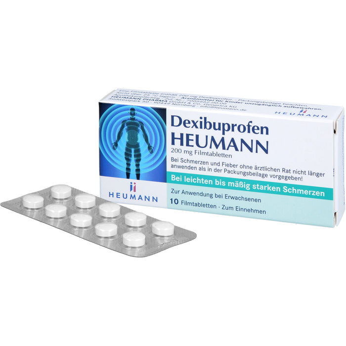 HEUMANN Dexibuprofen 200 mg Filmtabletten bei leichten bis mäßig starken Schmerzen, 10 pcs. Tablets