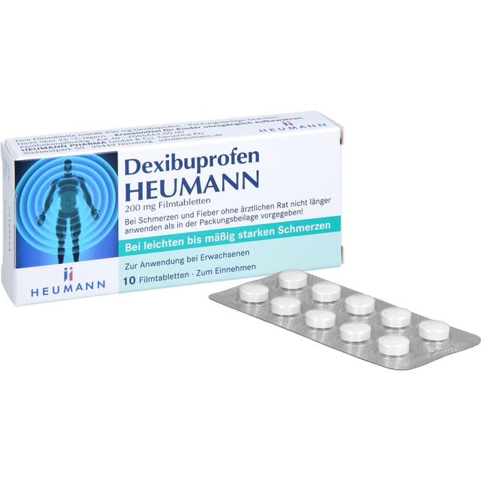 HEUMANN Dexibuprofen 200 mg Filmtabletten bei leichten bis mäßig starken Schmerzen, 10 pcs. Tablets