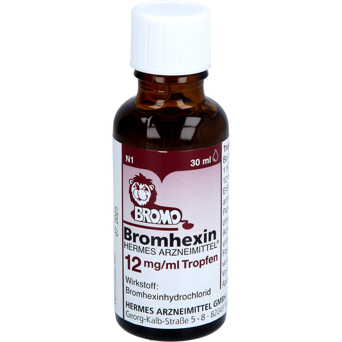 HERMES ARZNEIMITTEL Bromhexin 12 mg/ml Tropfen bei festhaftendem Bronchialschleim, 30 ml Solution