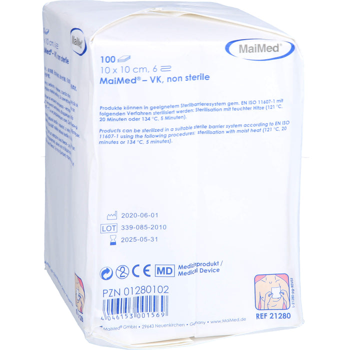 Vlieskompressen 10x10cm 6-fach unsteril, 100 St KOM