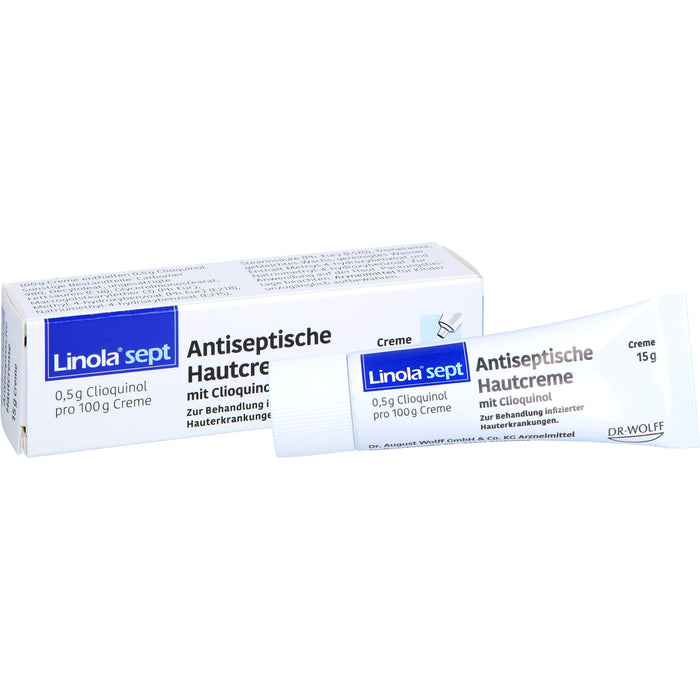 Linola sept Antiseptische Hautcreme mit Clioquinol Wundcreme bei abgeschürfter, entzündeter oder eitriger Haut, 15 g Cream