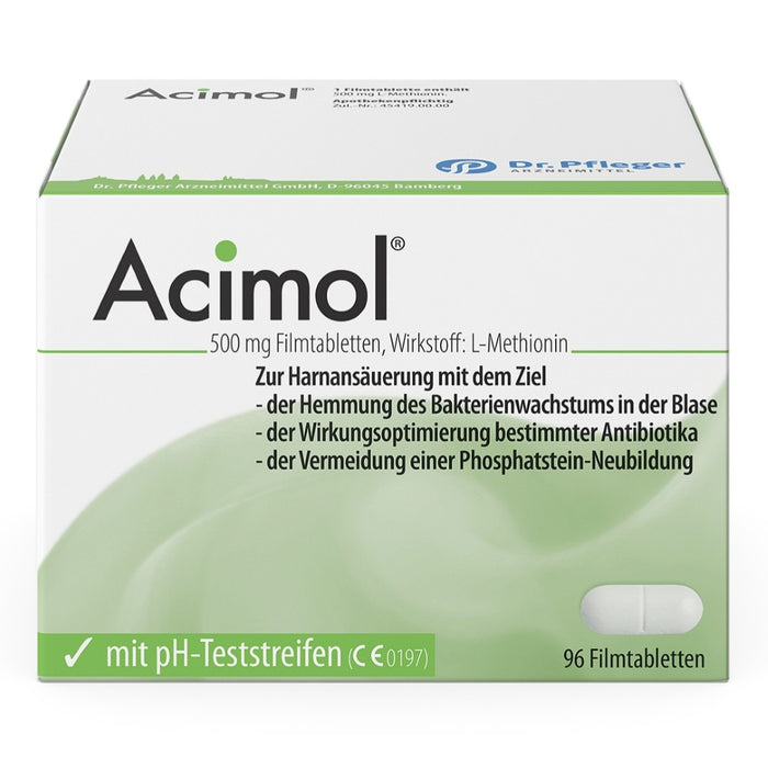 Acimol 500 mg Filmtabletten mit pH-Teststreifen zur Harnansäuerung mit L-Methionin, 96 St. Tabletten