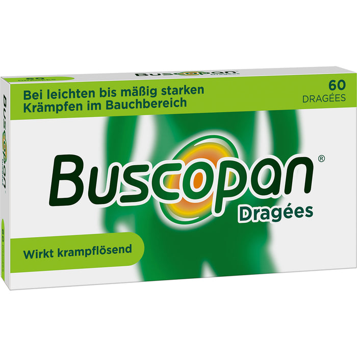Buscopan Dragées mit Butylscopolamin bei leichten bis mäßig starken Bauchschmerzen und Bauchkrämpfen, 60 pcs. Dragées