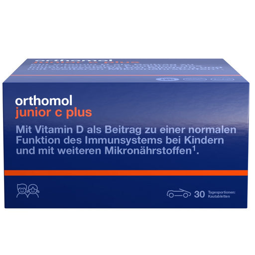 Orthomol junior C plus - mit Vitamin C als Beitrag zu einer normalen Funktion des Immunsystems - Mandarine/Orangen-Geschmack, 30 St. Tagesportionen