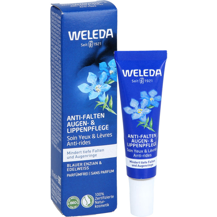 WELEDA Anti-Falten Augen- & Lippenpflege Blauer Enzian & Edelweiss mindert tiefe Falten & Augenringe, 10 ml Creme